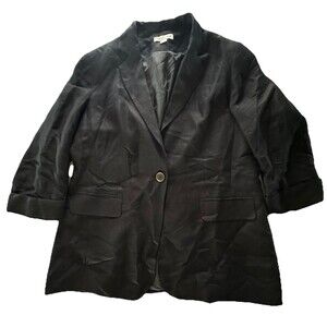 COLDWATER CREEK Black Blazer Linen Blend Rouch Sleeve Jacket Sz 14